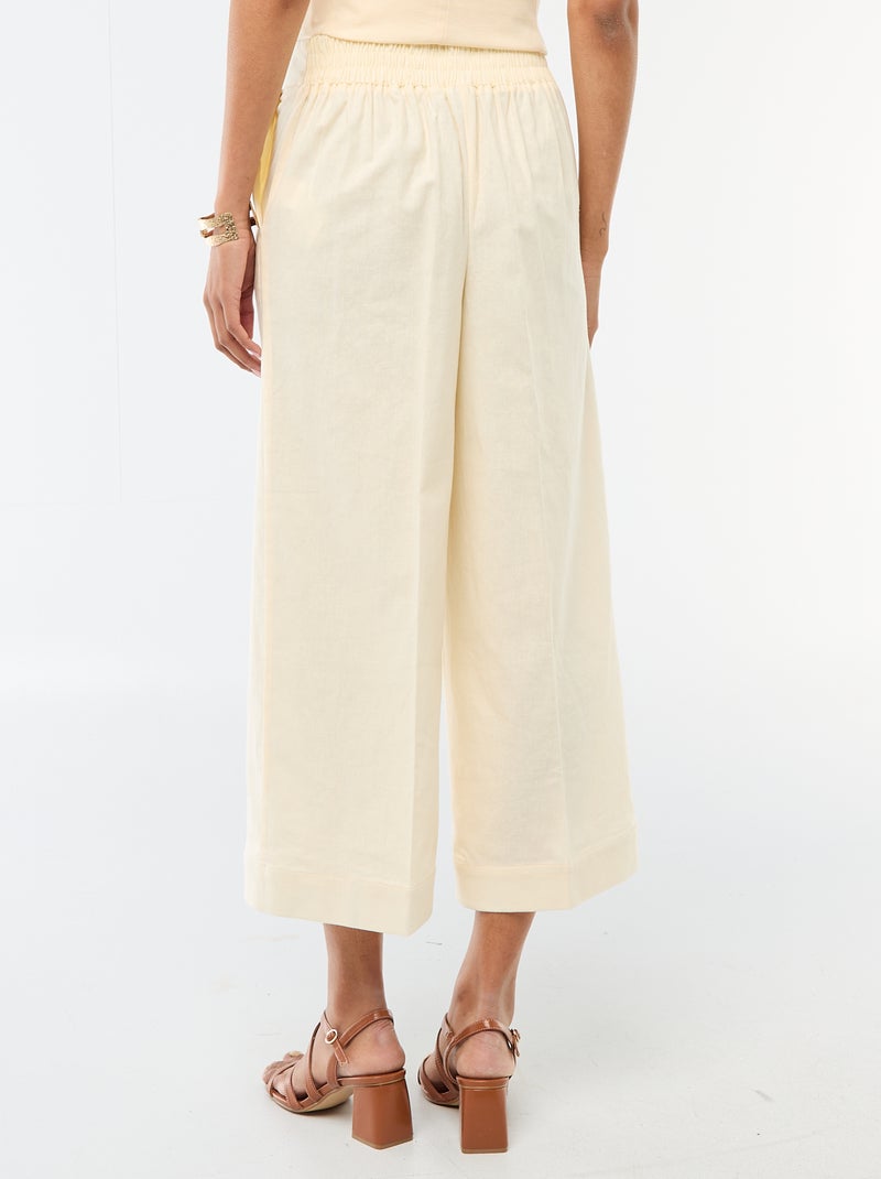 Pantalón culotte ancho de lino mezclado Beige - Kiabi