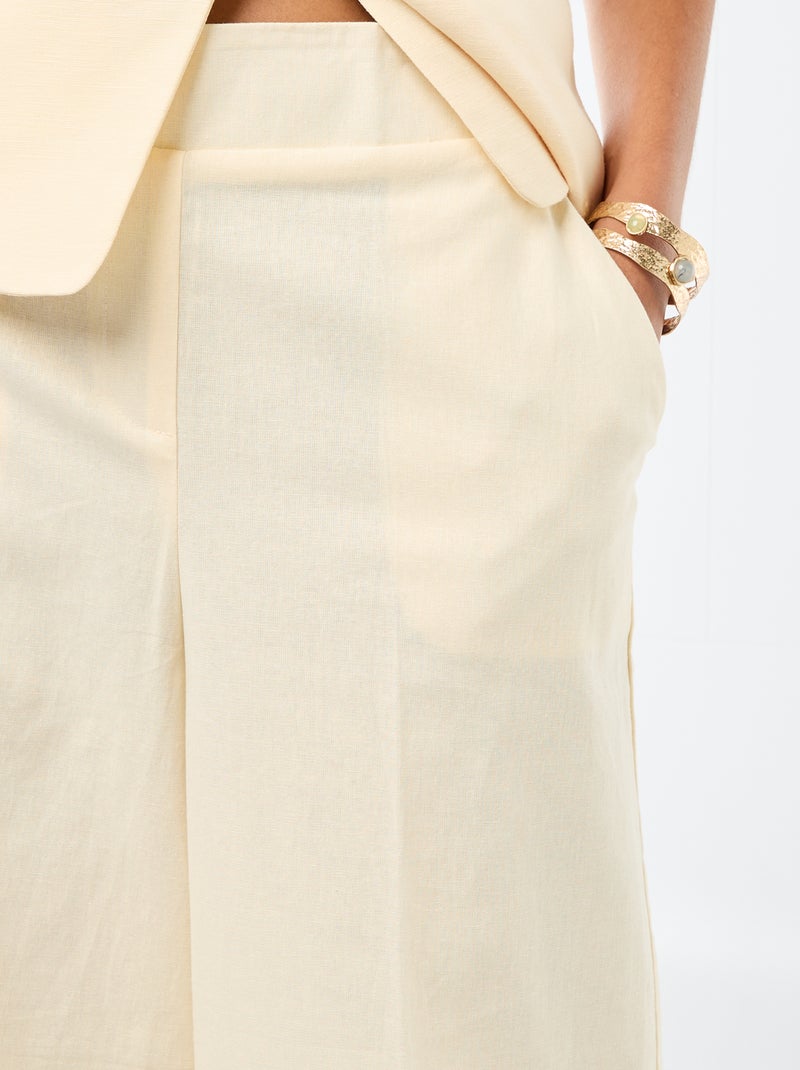 Pantalón culotte ancho de lino mezclado Beige - Kiabi