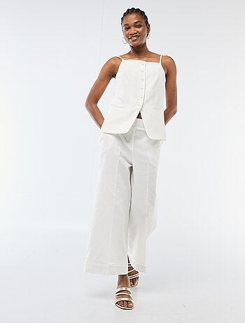Pantalón culotte ancho de lino mezclado