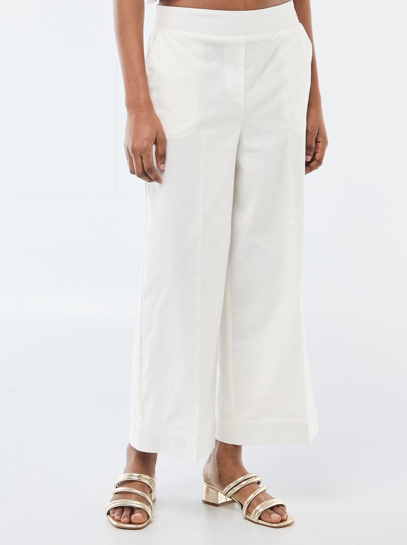 Pantalón culotte ancho de lino mezclado Blanco - Kiabi