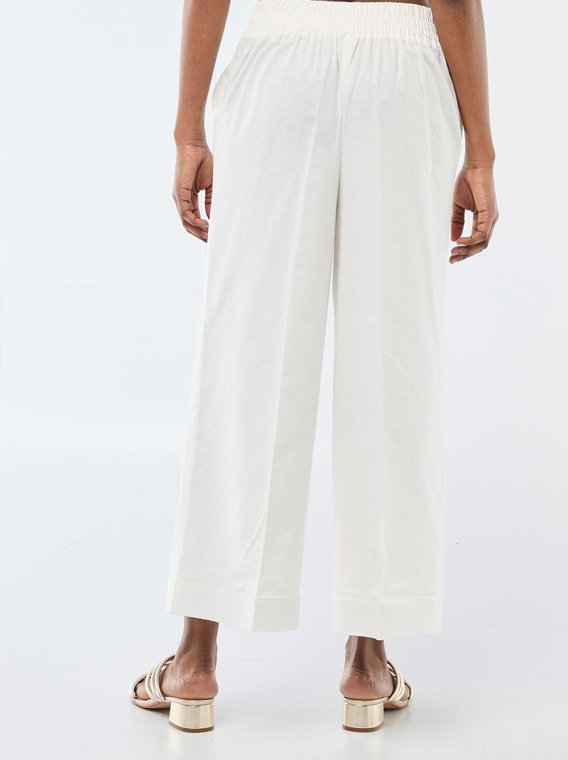 Pantalón culotte ancho de lino mezclado Blanco - Kiabi