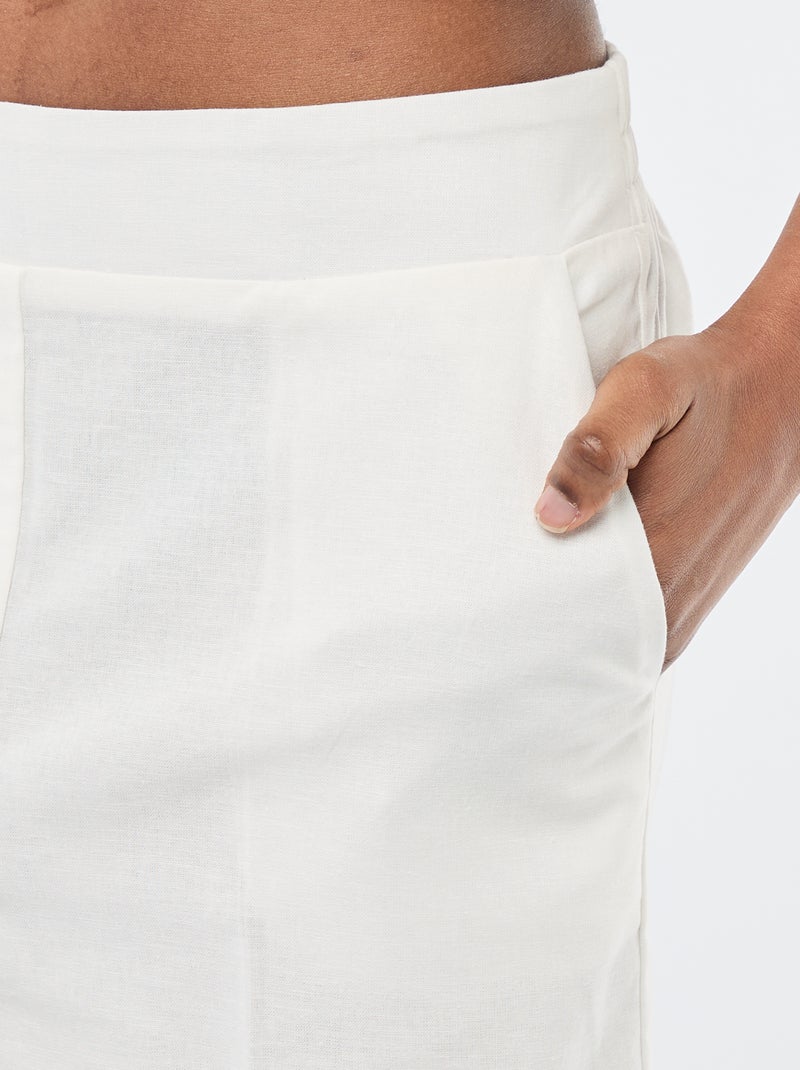 Pantalón culotte ancho de lino mezclado Blanco - Kiabi