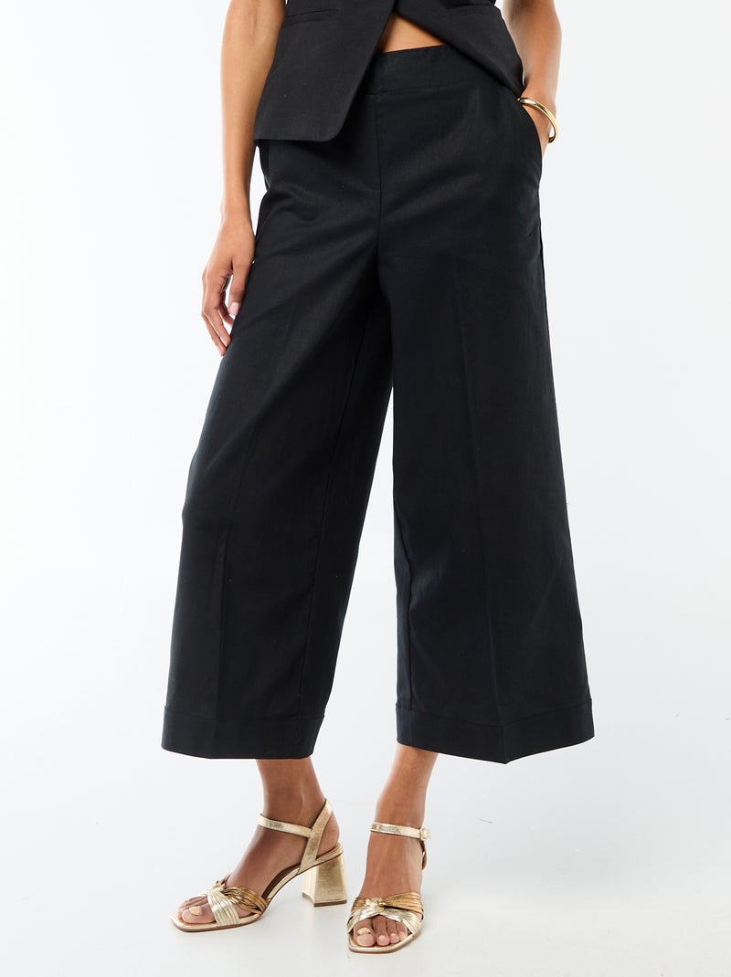 Pantalón culotte ancho de lino mezclado Negro - Kiabi