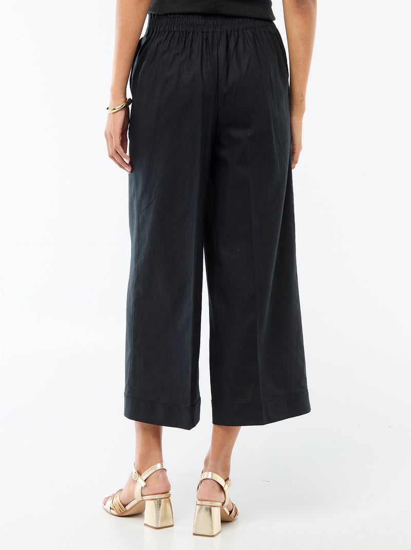 Pantalón culotte ancho de lino mezclado Negro - Kiabi