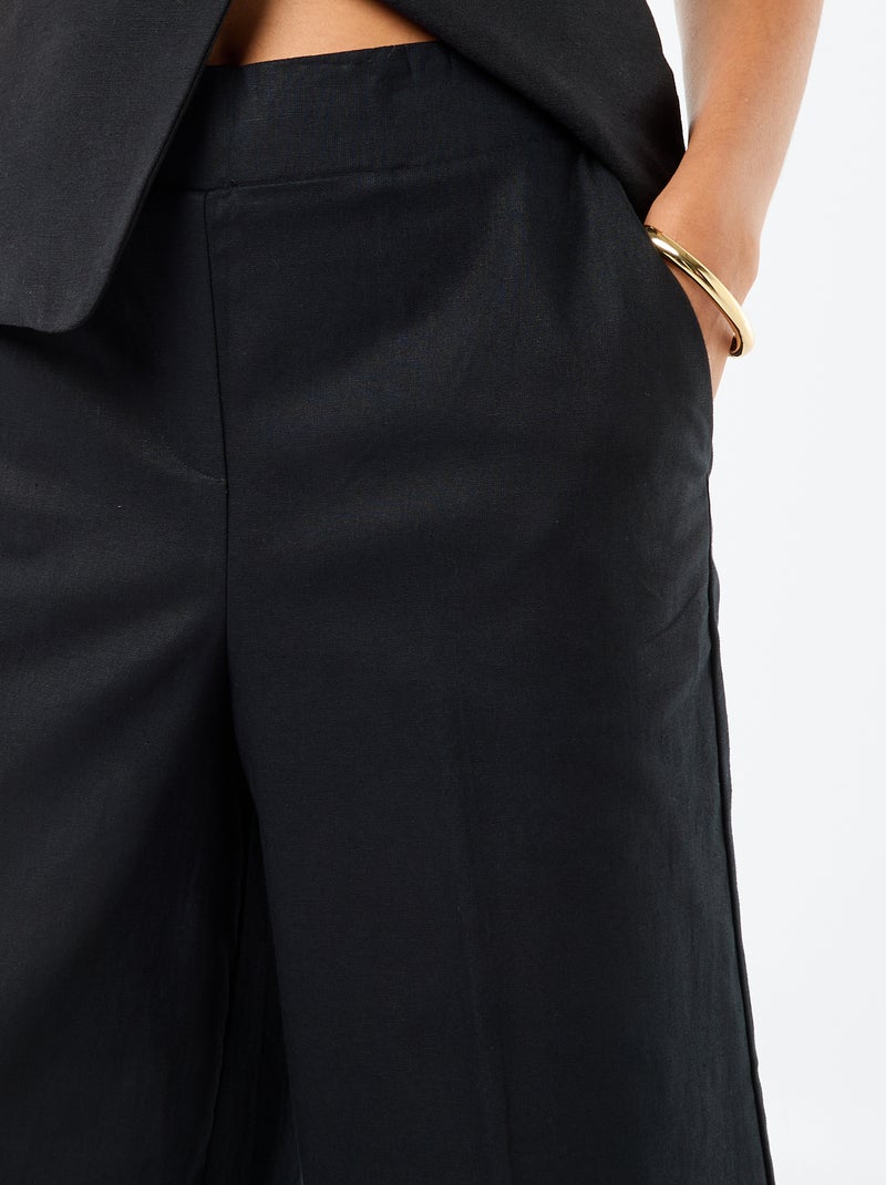 Pantalón culotte ancho de lino mezclado Negro - Kiabi