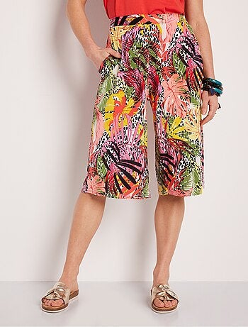 Pantalón culotte de flores y piel animal con cintura elástica - Afibel