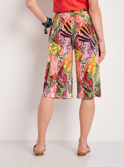 Pantalón culotte de flores y piel animal con cintura elástica - Afibel - Kiabi