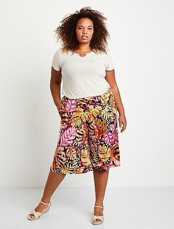 Pantalón culotte holgado con cintura elástica y estampado - Afibel