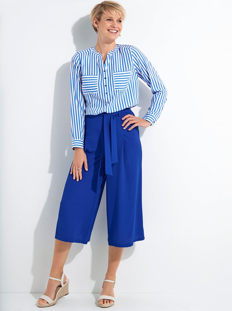 Pantalón culotte largo cintura semielástica - Afibel Azul - Kiabi