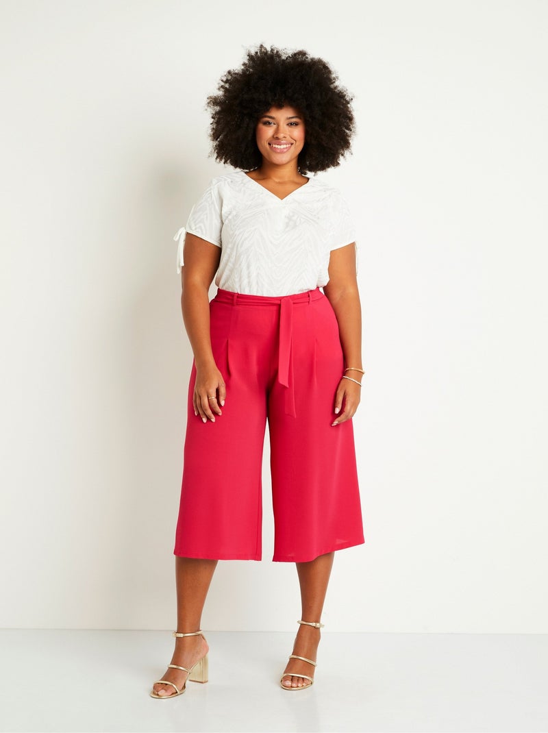 Pantalón culotte largo cintura semielástica - Afibel Rosa - Kiabi