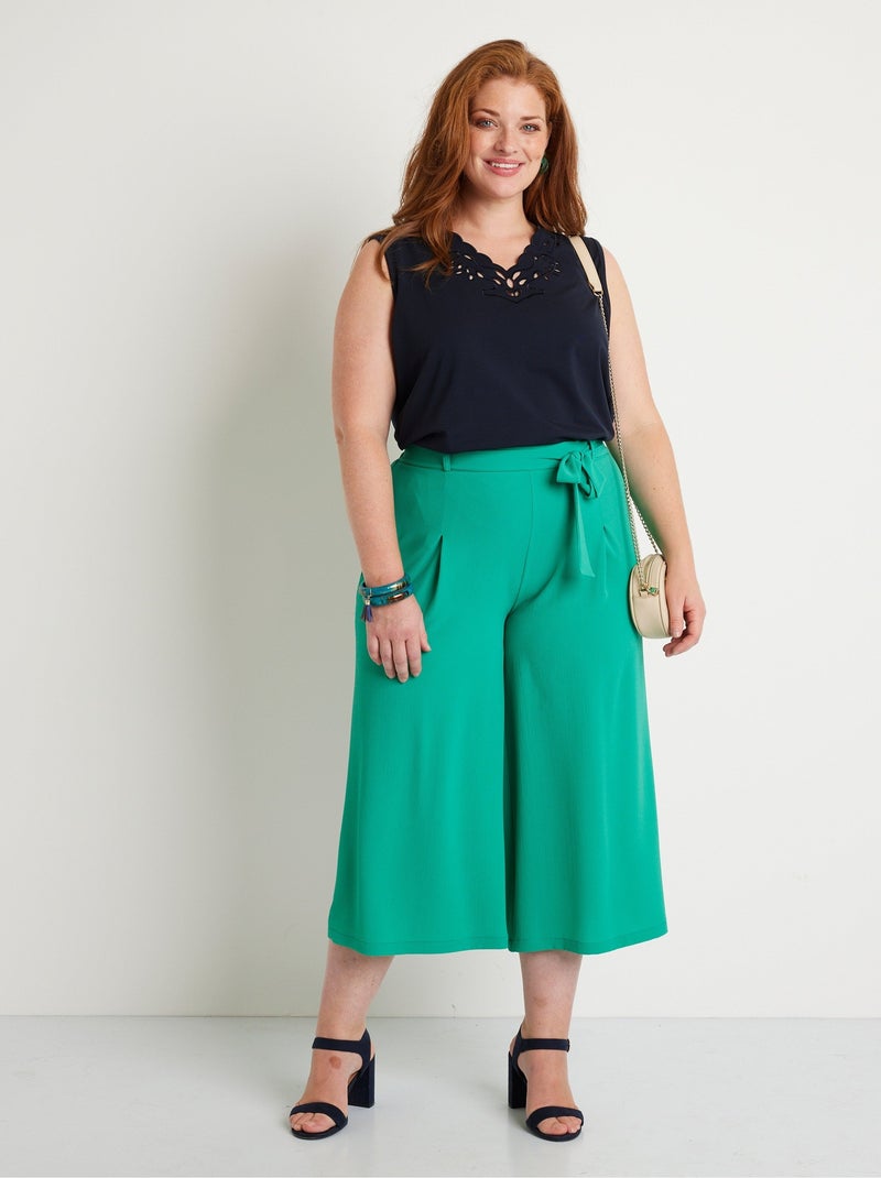 Pantalón culotte largo cintura semielástica - Afibel Verde - Kiabi