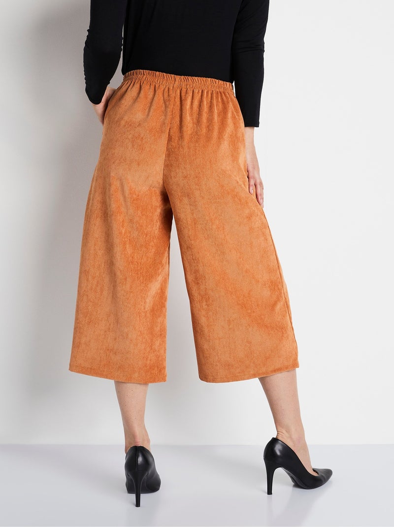 Pantalón culotte largo milrayas terciopelo - Afibel Marrón caramelo - Kiabi