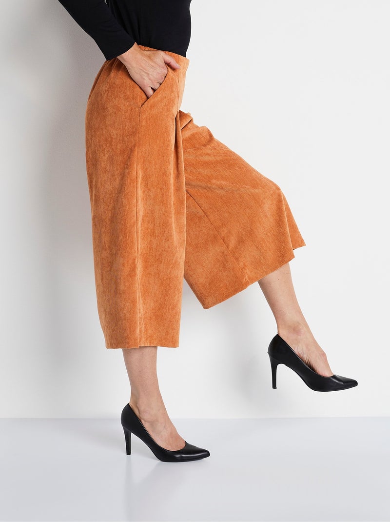 Pantalón culotte largo milrayas terciopelo - Afibel Marrón caramelo - Kiabi