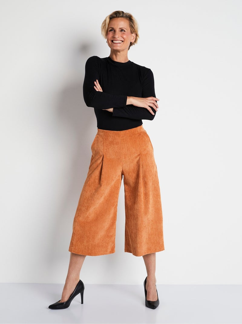 Pantalón culotte largo milrayas terciopelo - Afibel Marrón caramelo - Kiabi