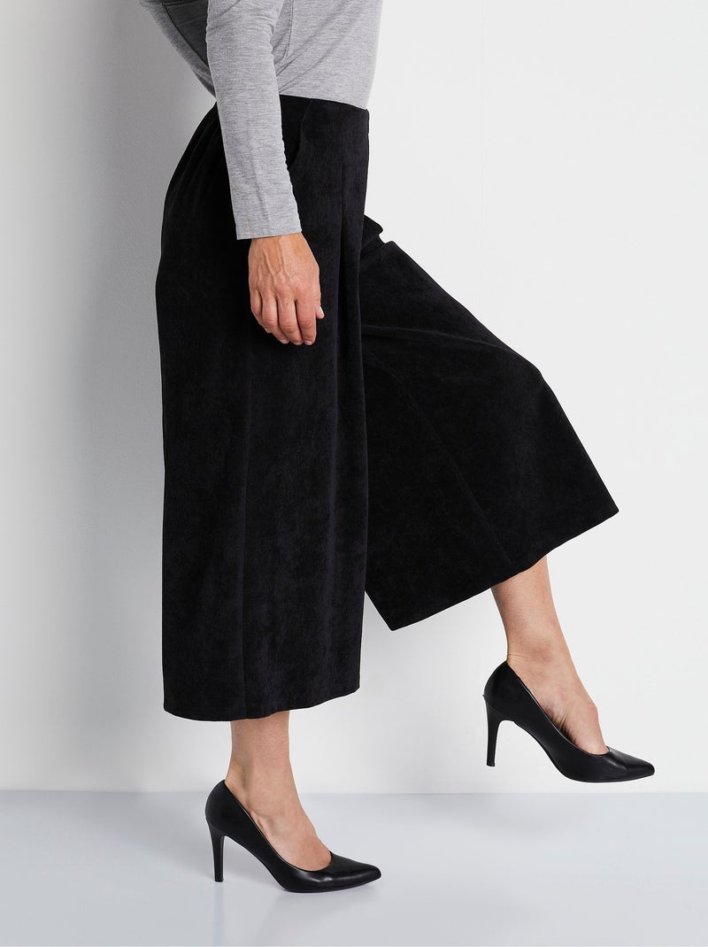 Pantalón culotte largo milrayas terciopelo - Afibel Negro - Kiabi