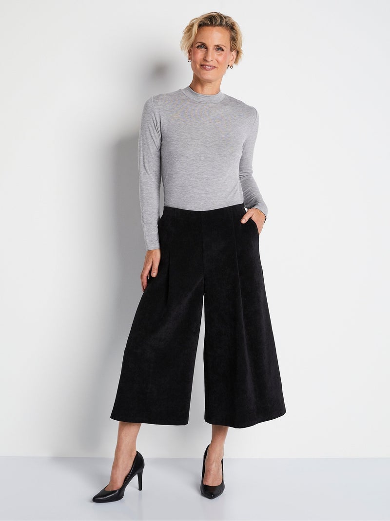 Pantalón culotte largo milrayas terciopelo - Afibel Negro - Kiabi