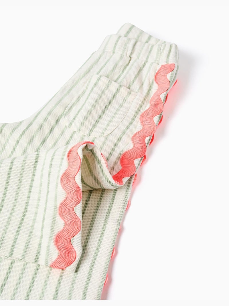 Pantalón de algodón a rayas con cintas de ric rac Beige claro - Kiabi