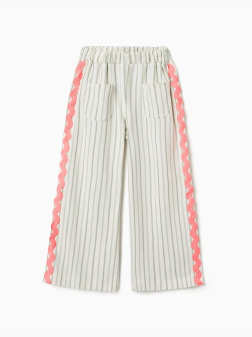 Pantalón de algodón a rayas con cintas de ric rac - Kiabi Pantalón de algodón a rayas con cintas de ric rac - Kiabi