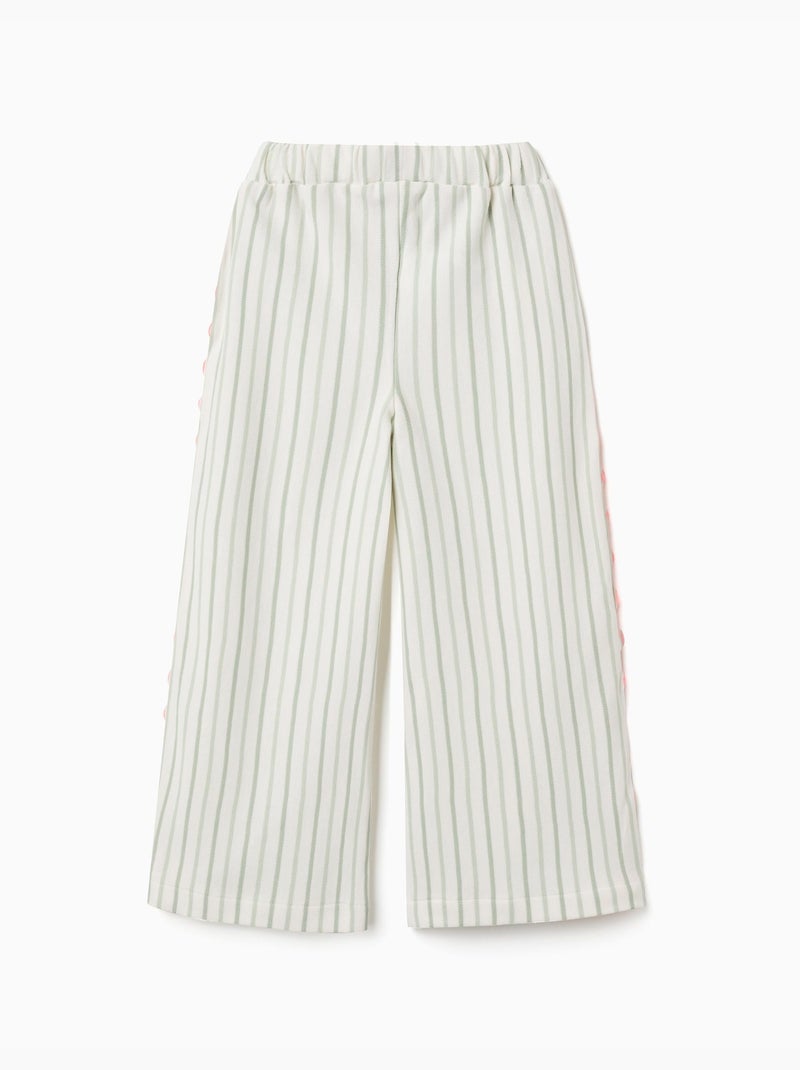 Pantalón de algodón a rayas con cintas de ric rac Beige claro - Kiabi