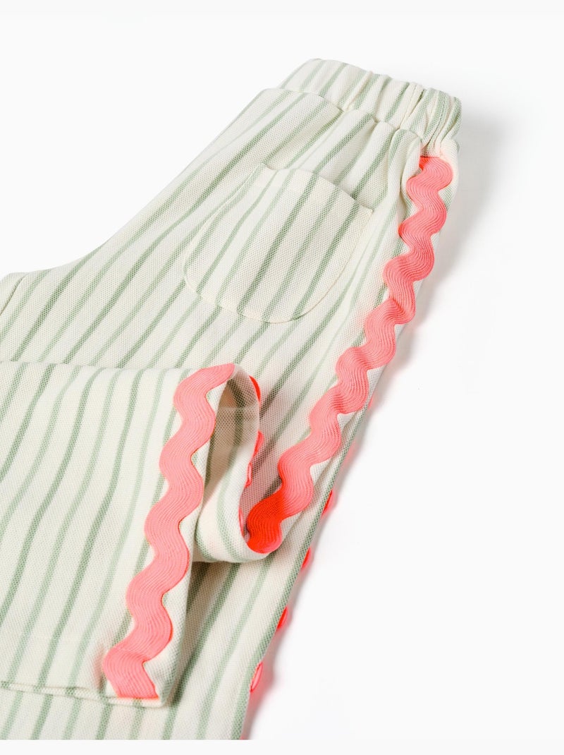 Pantalón de algodón a rayas con cintas de ric rac Beige claro - Kiabi