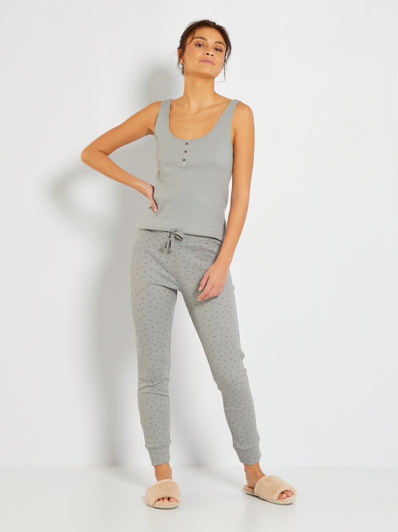 Pantalón de algodón canalé fino GRIS - Kiabi