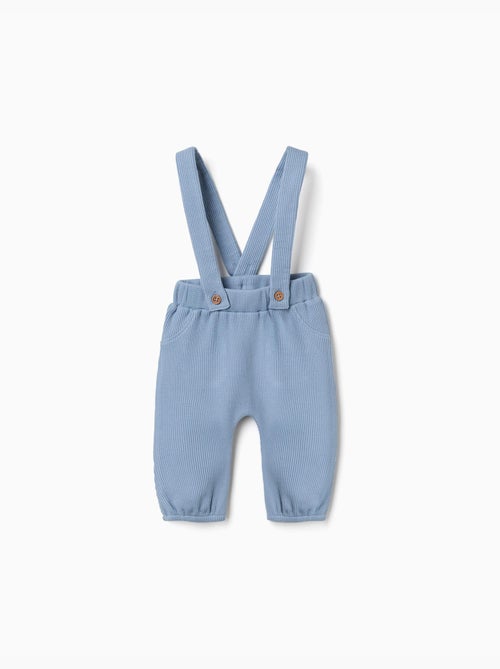 Pantalón de algodón con tela gofre y tirantes - Kiabi