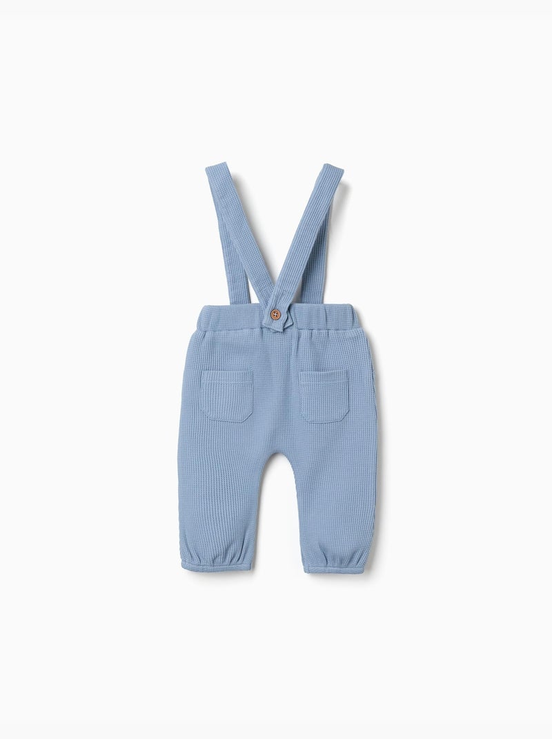 Pantalón de algodón con tela gofre y tirantes Azul claro - Kiabi