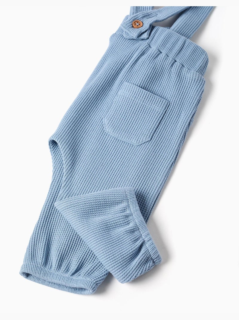 Pantalón de algodón con tela gofre y tirantes Azul claro - Kiabi