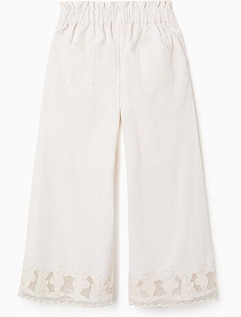 Pantalón de algodón wide leg con flores bordadas