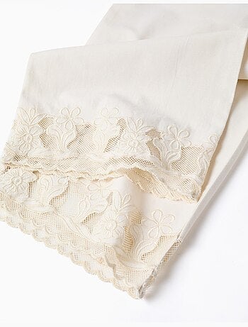 Pantalón de algodón wide leg con flores bordadas