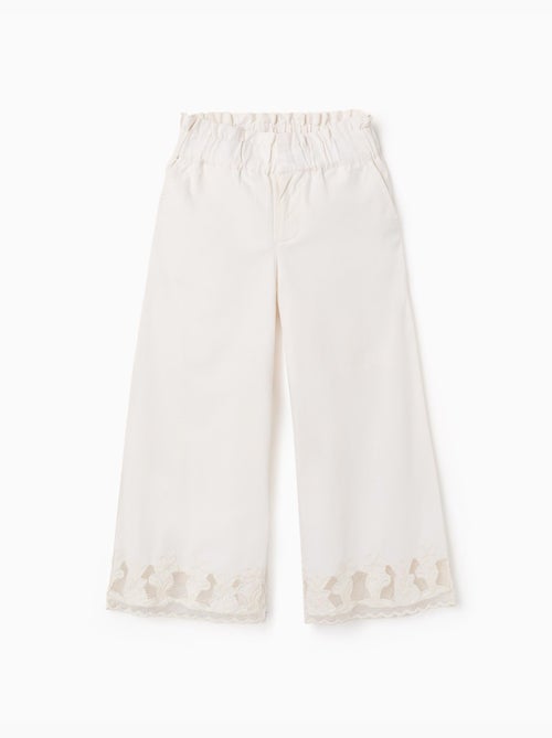 Pantalón de algodón wide leg con flores bordadas - Kiabi
