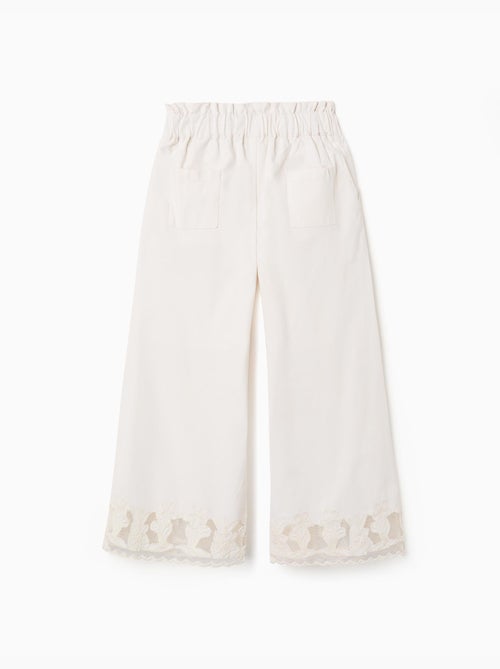 Pantalón de algodón wide leg con flores bordadas - Kiabi