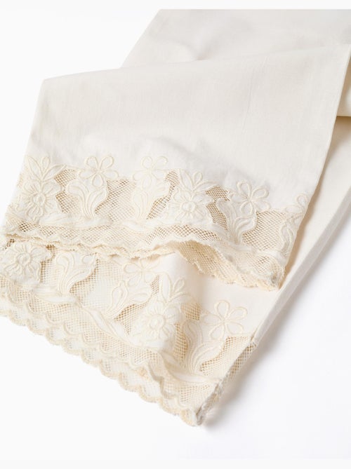 Pantalón de algodón wide leg con flores bordadas - Kiabi