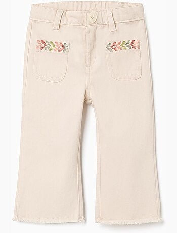 Pantalón de campana de sarga con bordado