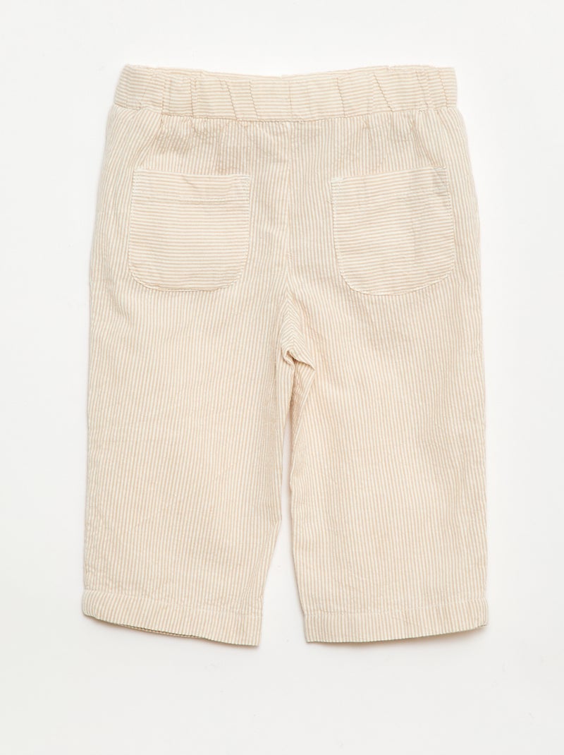 Pantalón de canalé con cintura elástica Beige - Kiabi