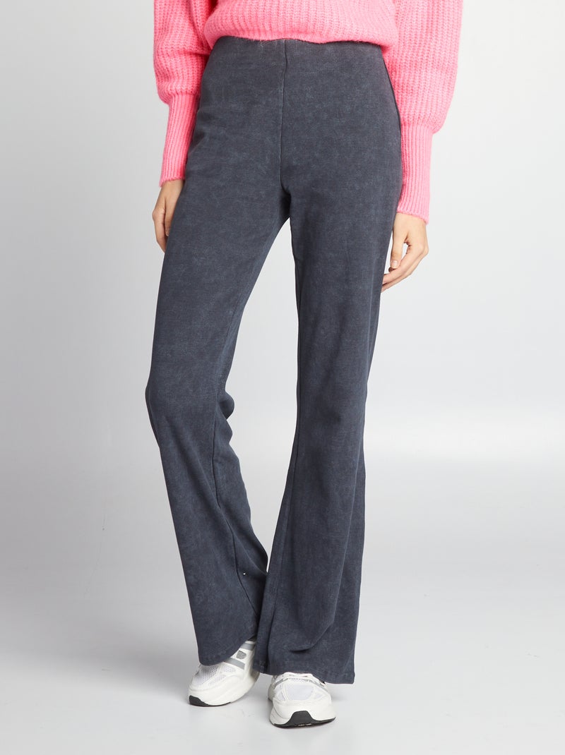 Pantalón de canalé de tiro alto GRIS - Kiabi
