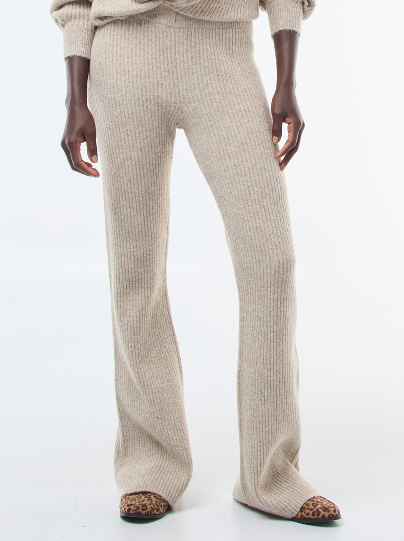 Pantalón de canalé en material suave Beige - Kiabi