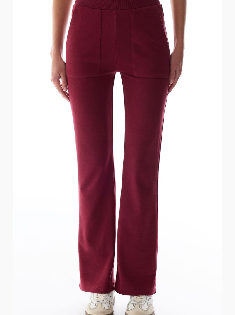 Pantalón de chándal acampanado con detalle ribana penti Rojo burdeos - Kiabi