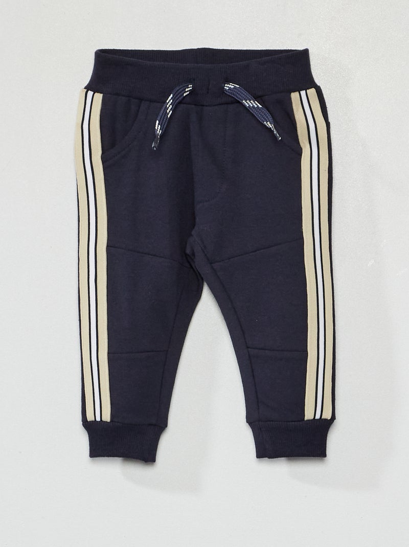 Pantalón de chándal con bandas en contraste azul marino - Kiabi