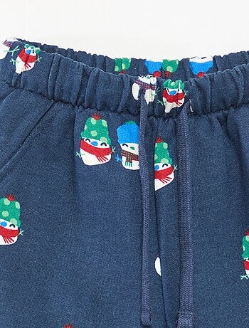 Pantalón de jogging con estampado navideño integral en polar de algodón