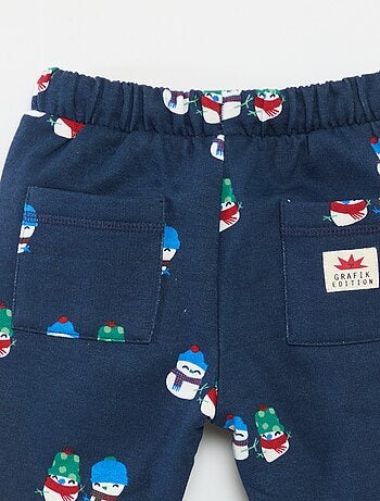 Pantalón de jogging con estampado navideño integral en polar de algodón