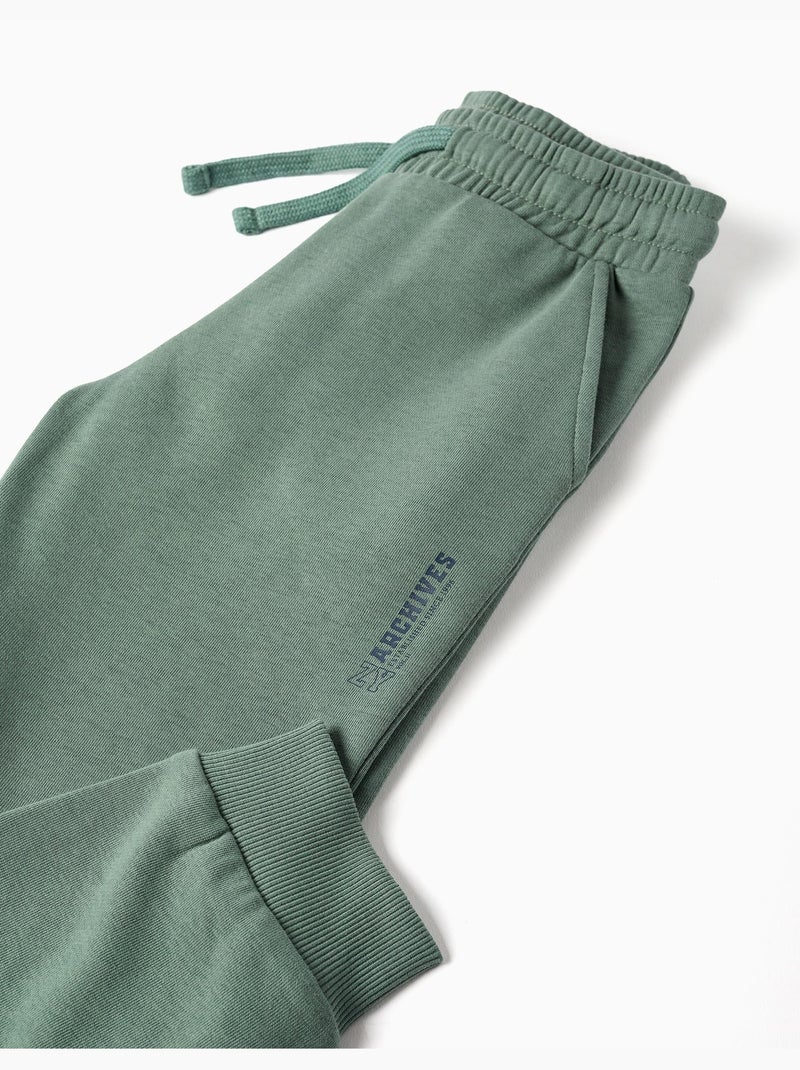 Pantalón de chándal de felpa con bolsillos y estampado ZY Verde oscuro - Kiabi
