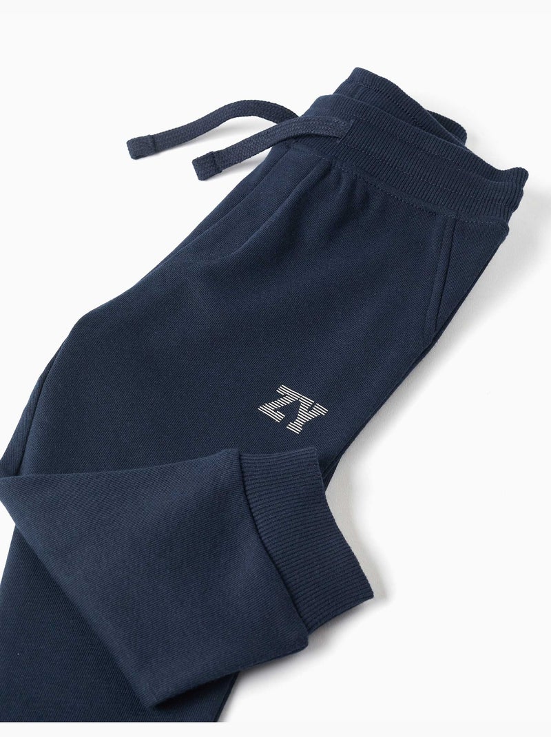 Pantalón de chándal de felpa con cordón y estampado Azul oscuro - Kiabi