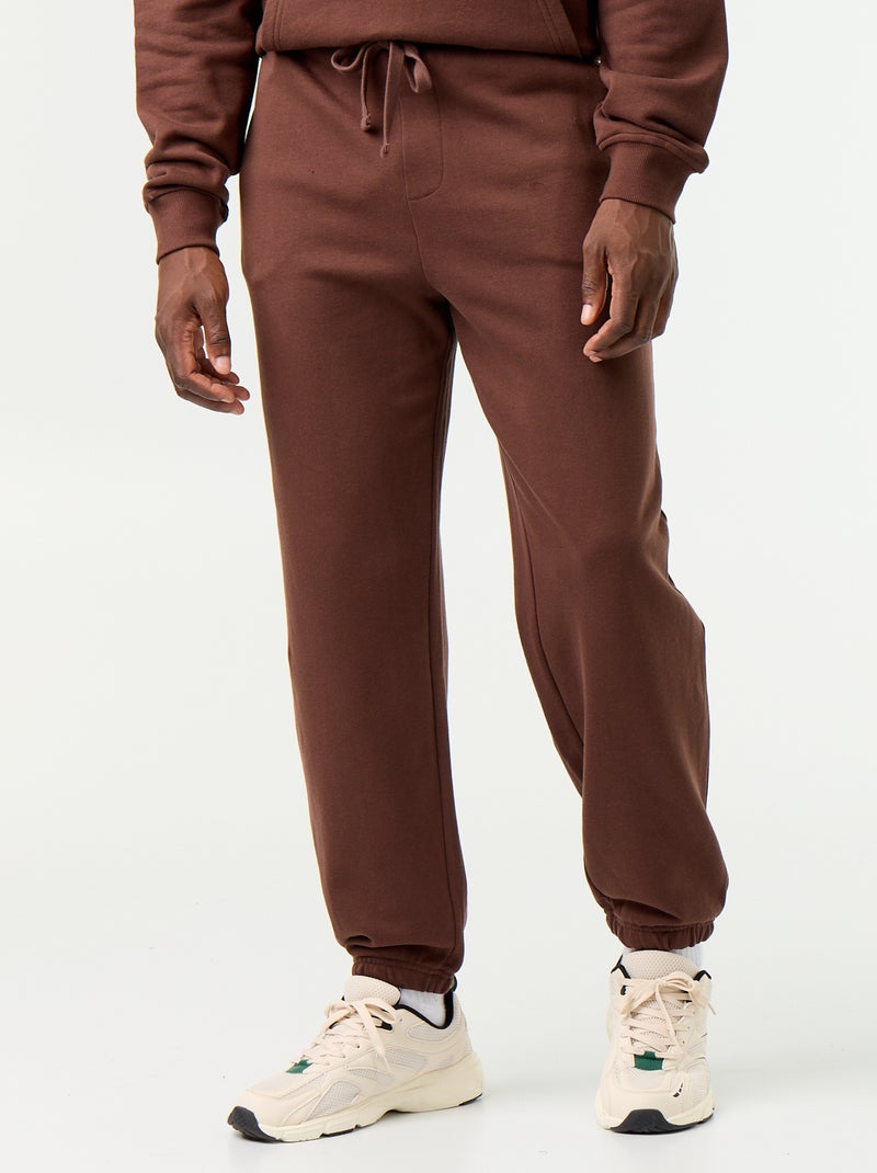 Pantalón de chándal de felpa liso Marron - Kiabi