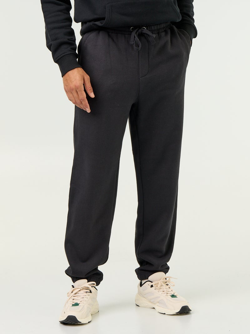 Pantalón de chándal de felpa liso Negro - Kiabi