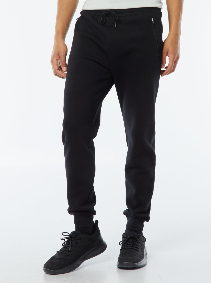 Pantalón de chándal de felpa perchada con 2 bolsillos con cremallera negro - Kiabi