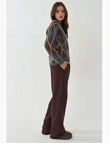 Pantalón de chándal de mujer de pierna ancha en mezcla de algodón hiccup
