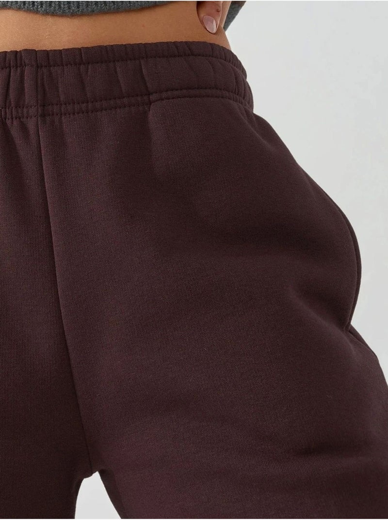 Pantalón de chándal de mujer de pierna ancha en mezcla de algodón hiccup Rojo burdeos - Kiabi