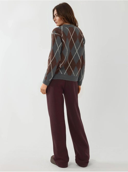 Pantalón de chándal de mujer de pierna ancha en mezcla de algodón hiccup - Kiabi
