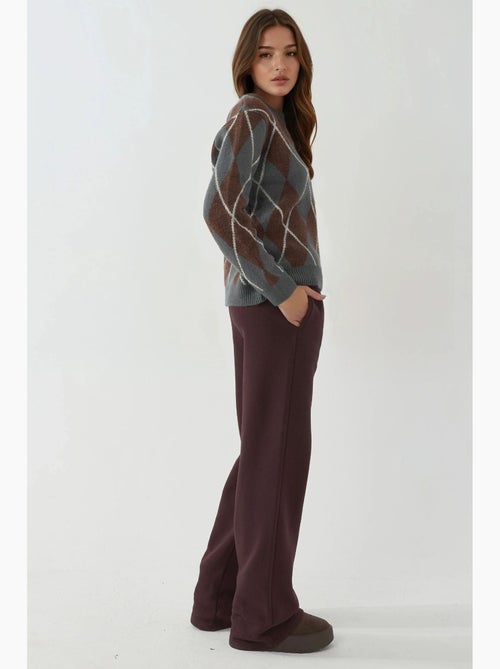 Pantalón de chándal de mujer de pierna ancha en mezcla de algodón hiccup - Kiabi